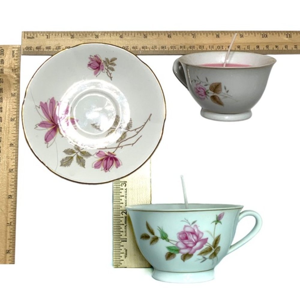 Vintage HandmadeTeacup Candle Saucer Set with Artisan Hand Poured Soy Candle - Picture 14 of 16